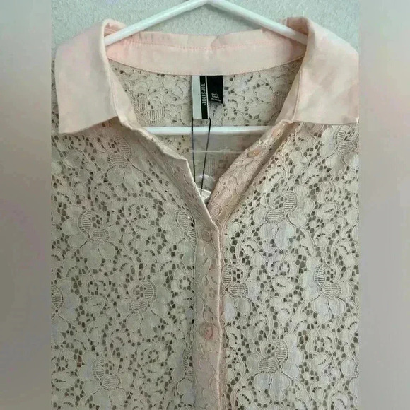 Top Shop pink lace collared button down long sleeve top size 10 NWT - Picture 4 of 8